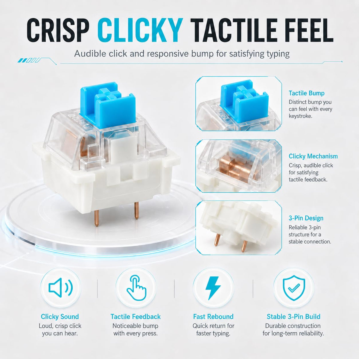 LinkMejor 120 Pack Tasti Meccanici per Tastiera, Clickers per Stampanti 3D