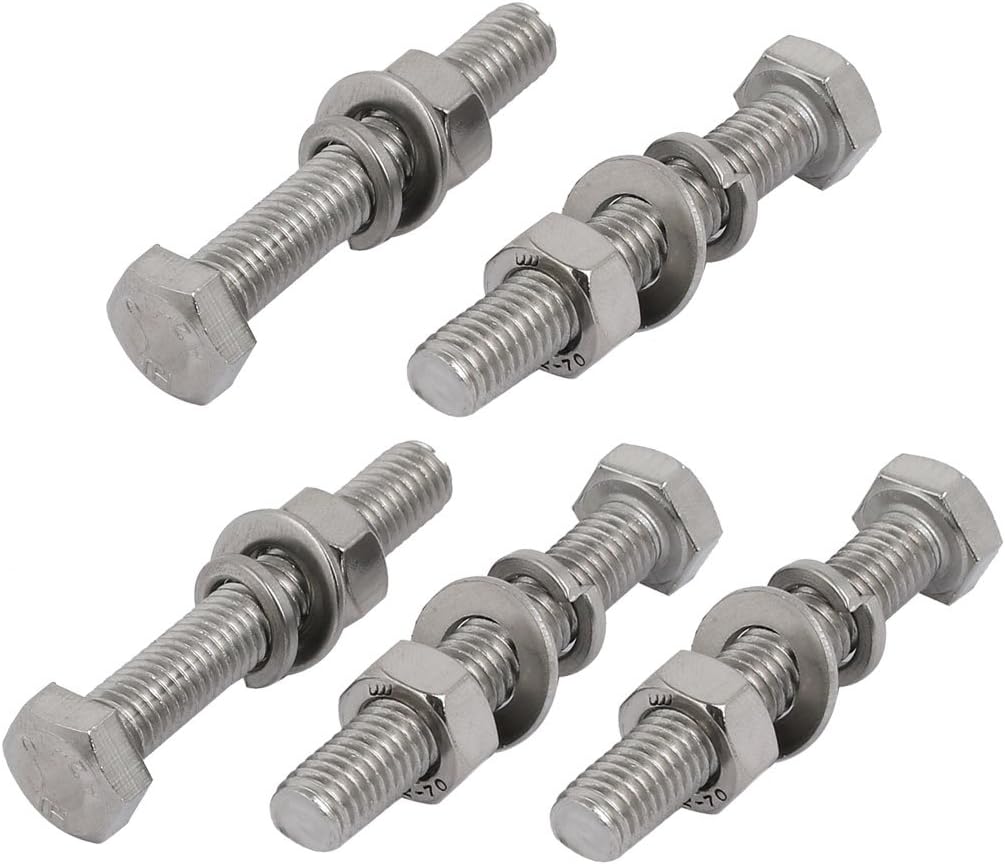 5 Set M8x50mm 304 Stainless Steel Hex Bolts w Nuts and Washers Assortment Kit