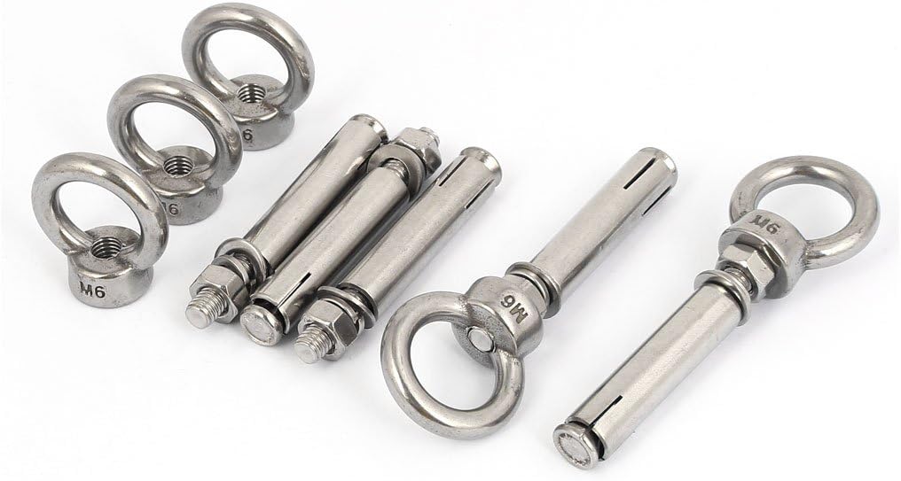 M6x60mm 304 Stainless Steel Expansion Screw Closed Hook Anchor Bolt 5pcs