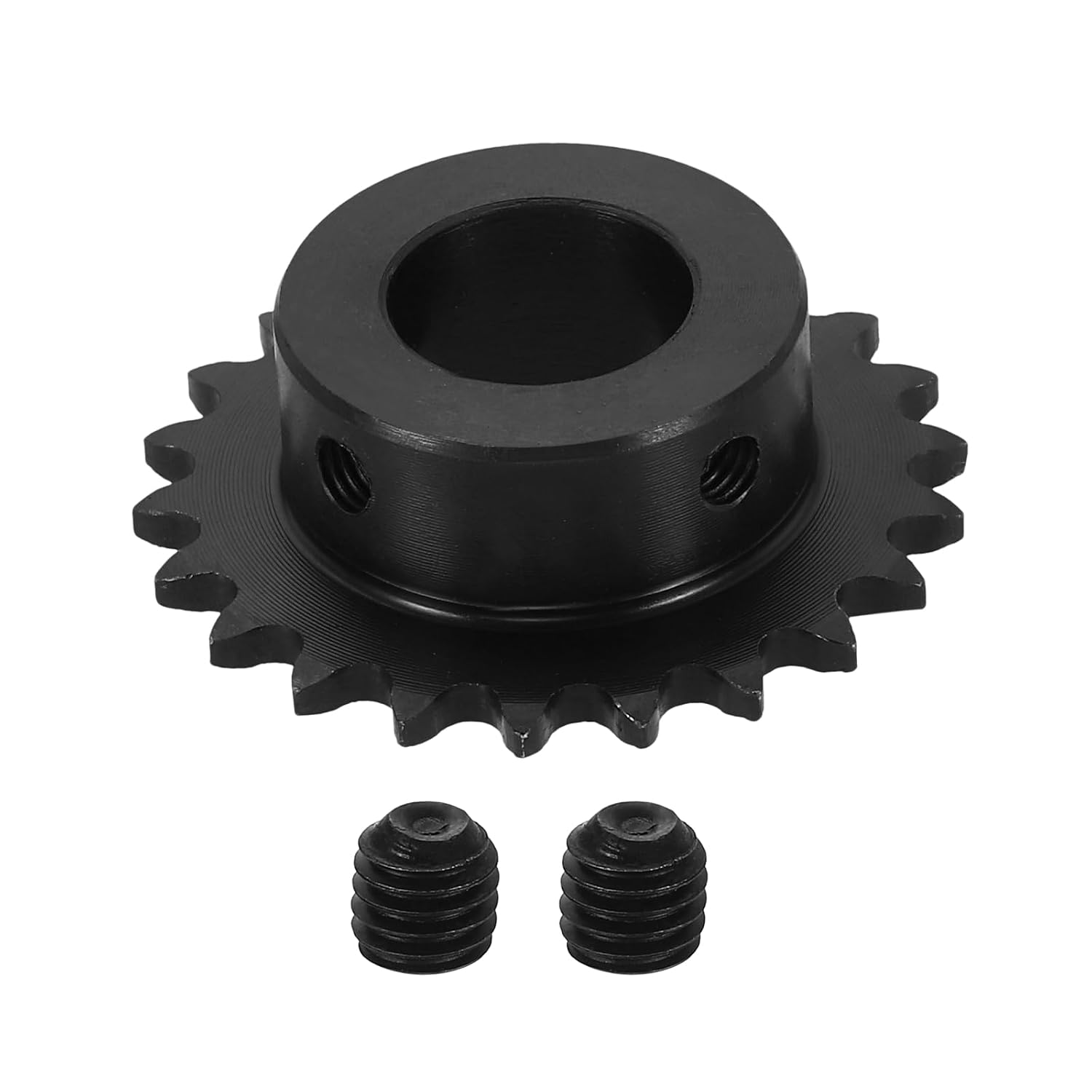 #25 Chain Roller Sprocket 20mm Bore 51.5mm OD, 24 Tooth C45 Carbon Steel ANSI #25 Roller Sprocket Round Hole with Set Screws for ISO 04C Chain, Black