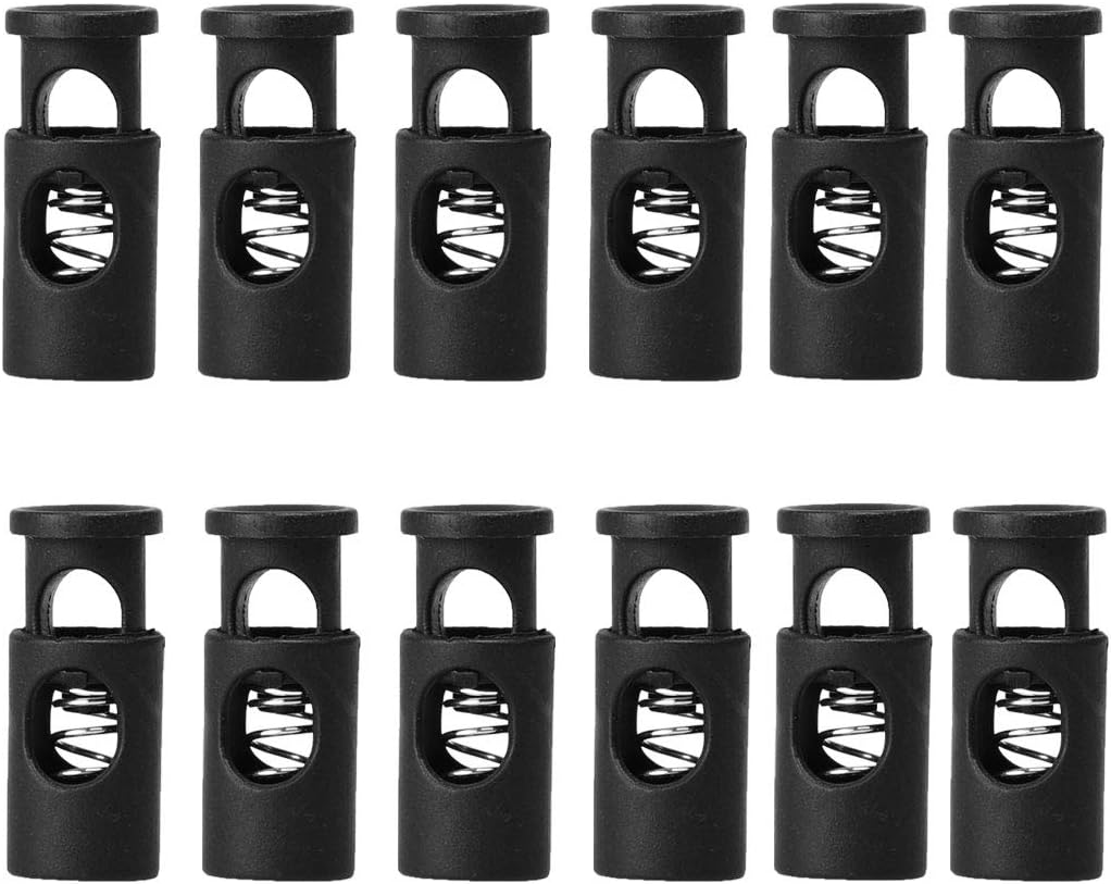 LinkMejor 12pcs Plastic Cord Locks Stoppers End Spring Stop Single Hole Toggle Fastener Stoppers Rope for Drawstrings, Shoelaces, Camping, Bags
