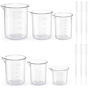 플라스틱 비커 세트, 6 규격 저형 측정 분리형 폴리프로필렌 비커 - 25ml, 50ml, 100ml, 150ml, 200ml, 250ml, 과학 실험실 교실 가정용 3ml 플라스틱 드롭퍼 6개 포함