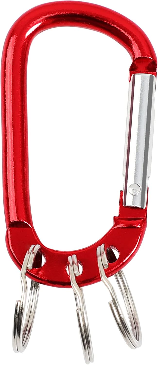 Aluminum Carabiners Keychain Clip, Spring Snap Hook with 3 Key Ring for Hanging, Quick Link Locking D Ring for Loaded Gate, Outdoor Hiking Fishing Traveling, Large, Burgundy