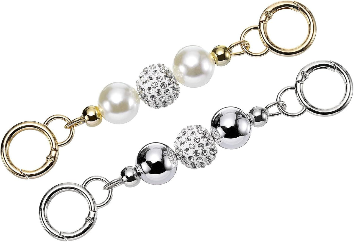 Purse Strap Extender, 2Pcs 14.5cm/5.7" Artificial Pearl Bag Short Chain Replacement for Women Handbag Shoulder Crossbody Bag (Silver)