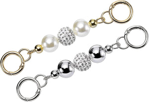 Purse Strap Extender, 2Pcs 14.5cm/5.7" Artificial Pearl Bag Short Chain Replacement for Women Handbag Shoulder Crossbody Bag (Silver)