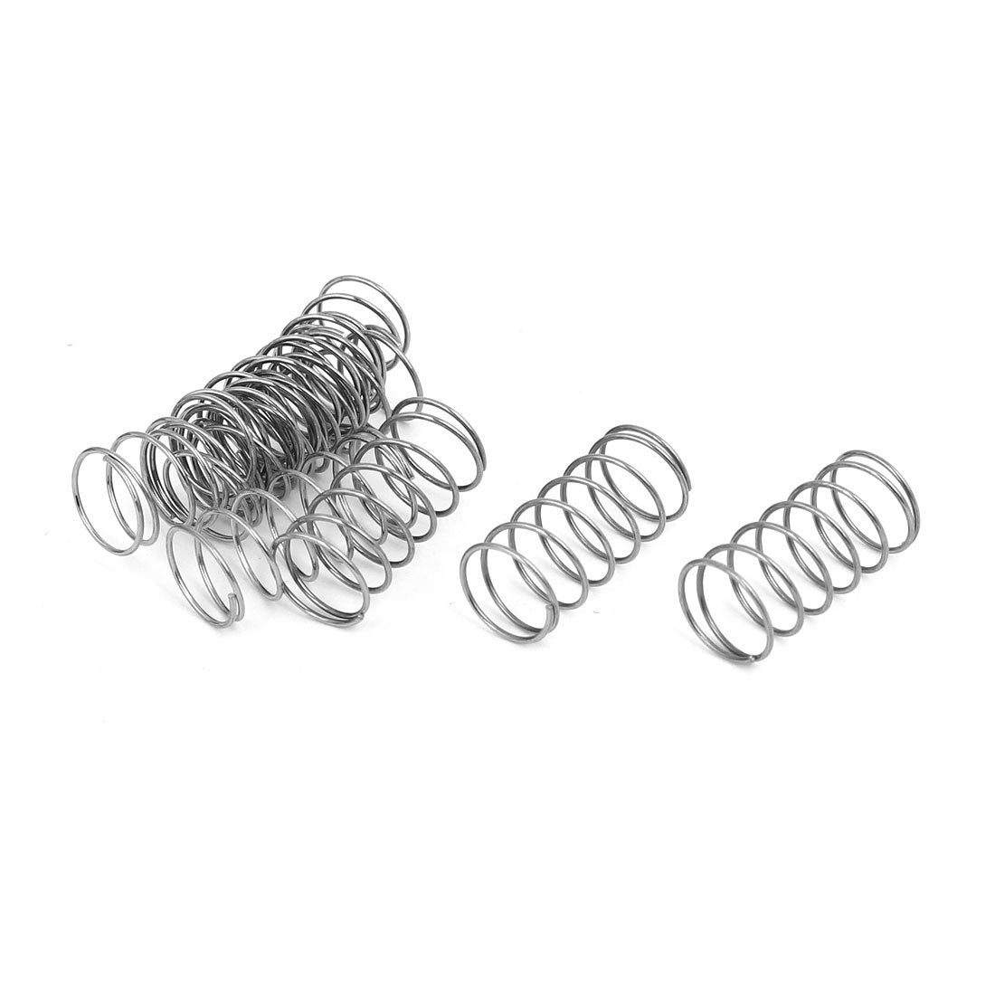 Compression Spring,304 Stainless Steel,10mm OD,0.6mm Wire Size,20mm Free Length,Silver Tone,10Pcs