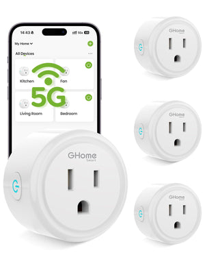 رابطي أفضل 5G 15A مخرج WiFi ذكي متوافق مع Alexa و Google Home، مخرج زمني ذكي للمنزل WiFi مخرج زمني مع التحكم عن بعد، منافذ Wi-Fi 5GHz و 2.4GHz، مسجل ETL FCC، أبيض، 4 
