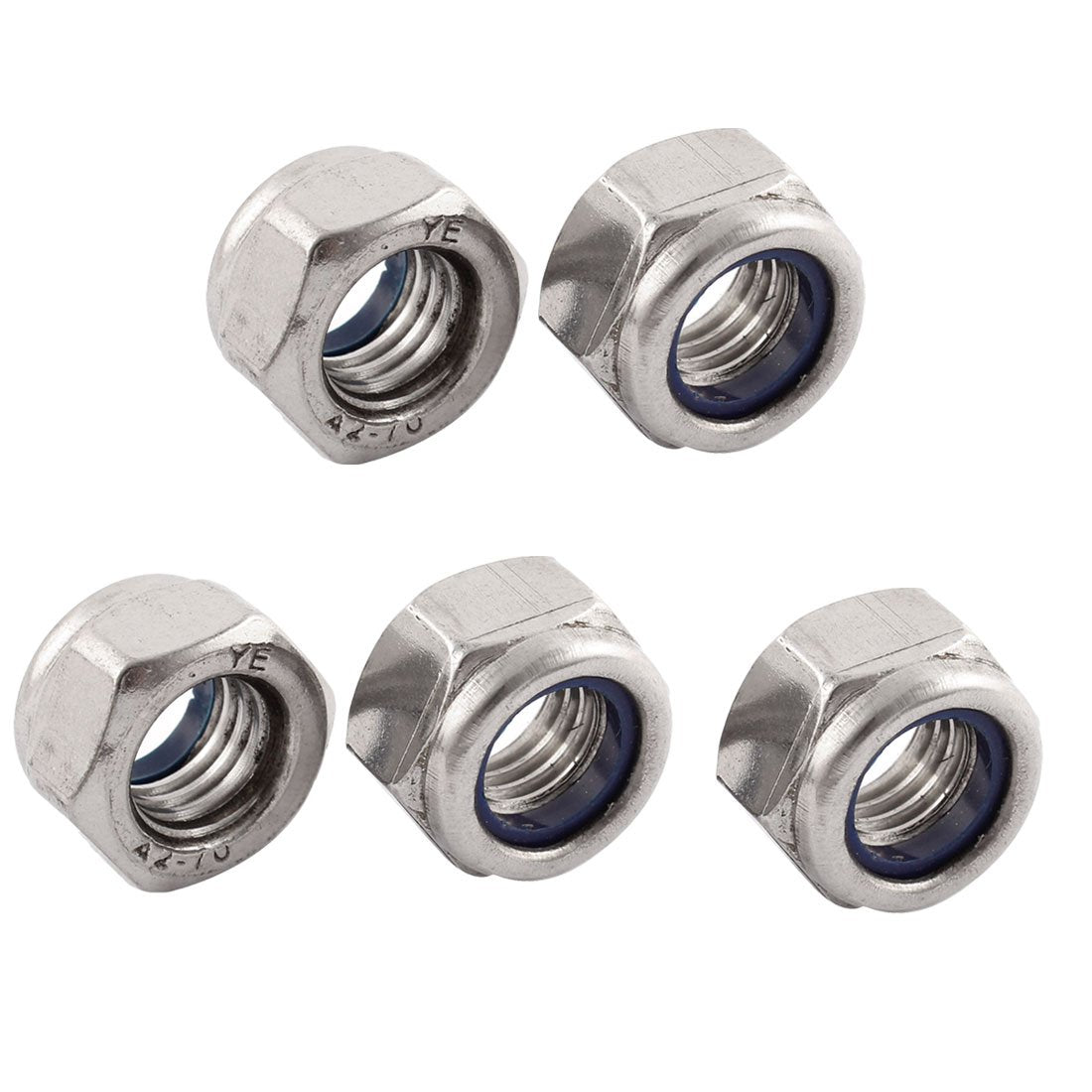 5pcs M12x1.75mm Metric 304 Stainless Steel Anti-Loose Nylon Insert Lock Hex Nuts