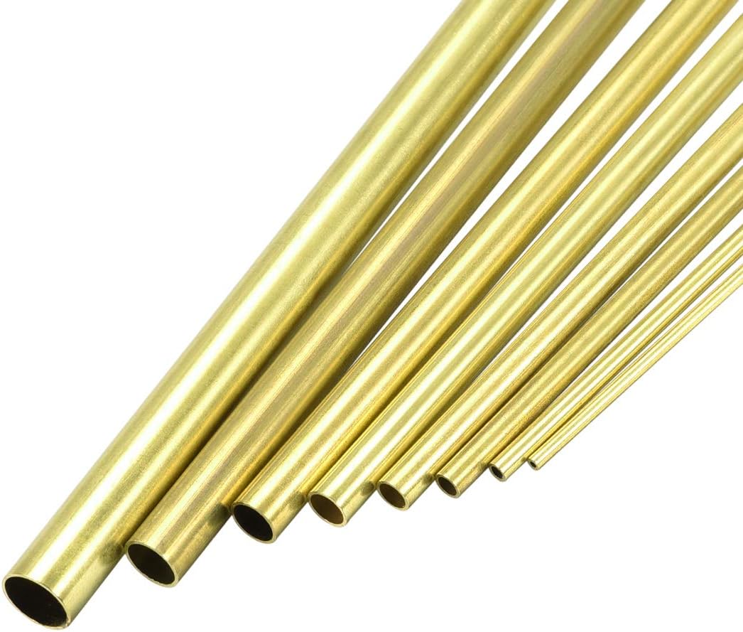 Brass Tube, 2mm 3mm 4mm 5mm 6mm 7mm 8mm 10mm OD x 0.5mm Wall Thickness 300mm Length Seamless Round Pipe Tubing, Pack of 8