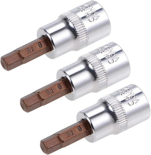 3stk 3/8" Drive x H6 (6mm) Hex Bit Socket, S2 Steel Bits CR-V Sockets 38mm Længde Brug med Ratchet Skruetrækker, glidebar, udvidelsesstang