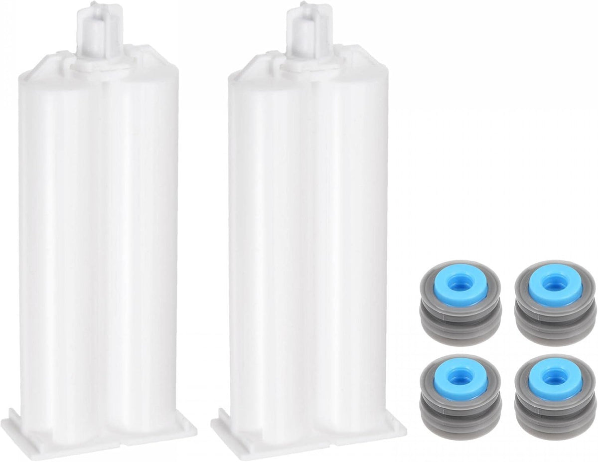 2Pcs Epoxy Gun Adhesive Cartridge, 115mm Plastic Resin Mixer Dual Glue Cartridge with Gray Piston for 50ml/1.7oz 1:1 AB Glue Adhesive Gun