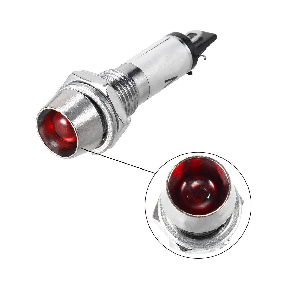 Indicator Light DC 12V, Red, Metal Shell Panel Mount 5/16" 8mm 6Pcs