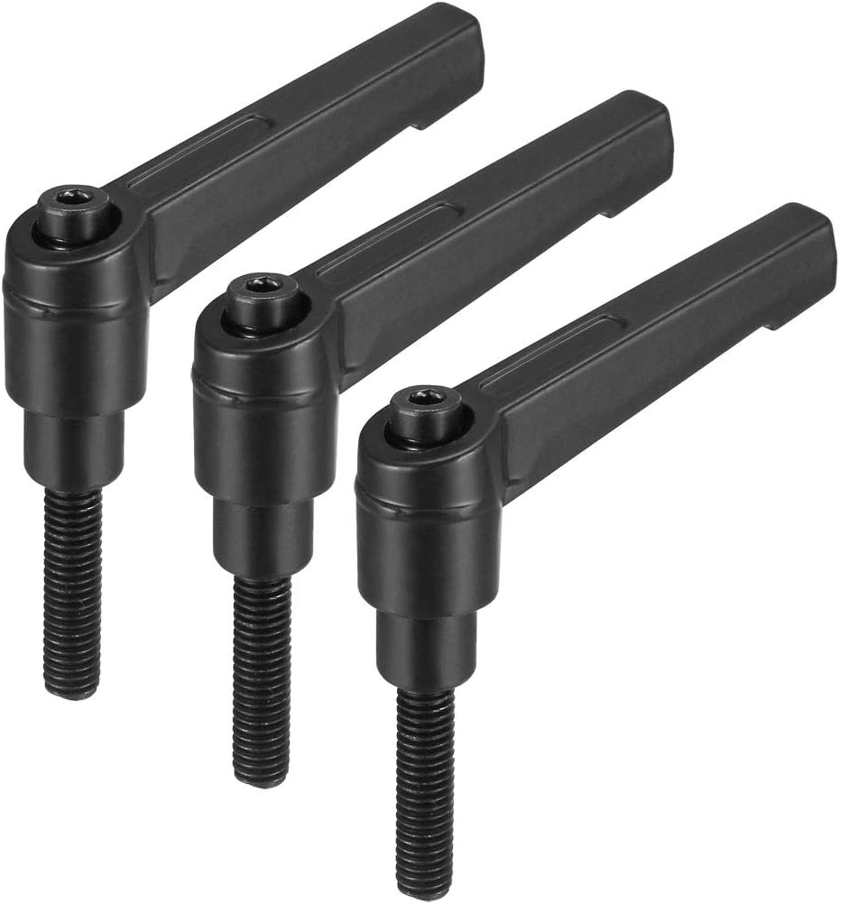 M6 x 25mm Handle Adjustable Clamping Lever Thread Push Button Ratchet Male Threaded Stud Knobs Locking Rotating Screw Handles Quick Release Bolt Black 3pcs