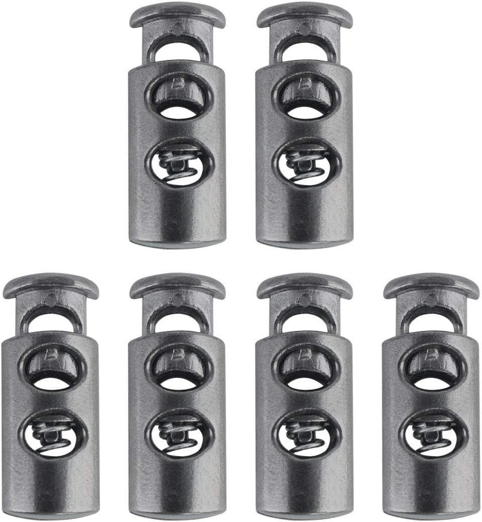 LinkMejor 6pcs Plastic Cord Locks Stopper End Spring Double Holes Toggle Fastener Stopper Rope End for Drawstrings Clothing Bags Metal Black