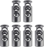 LinkMejor 6pcs Plastic Cord Locks Stopper End Spring Double Holes Toggle Fastener Stopper Rope End for Drawstrings Clothing Bags Metal Black