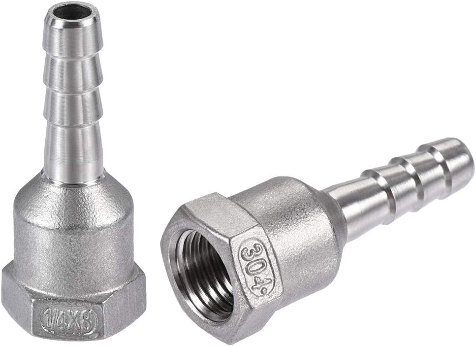 304 Stainless Steel Hose Barb Fitting Coupler, 8mm Barb x G1/4 Female Thread Pipe Adapter, 2Pcs