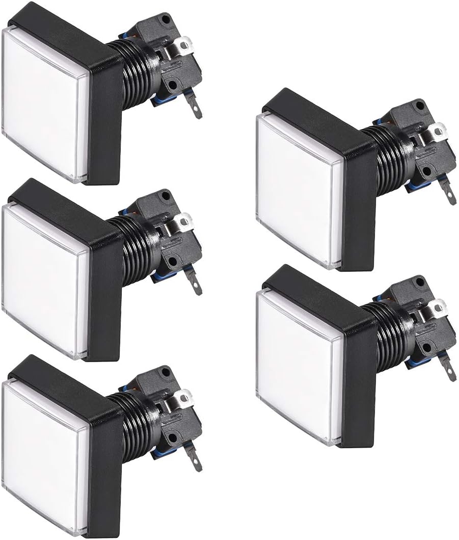 Game Push Button 50x50 Square 12V LED Illuminated Push Button Switch with Micro switch for Arcade Video Games White 5pcs