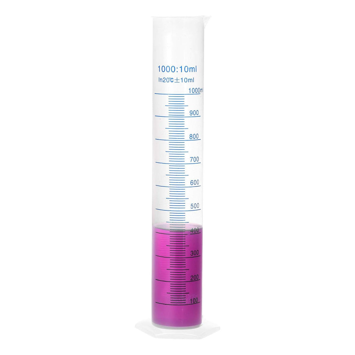 Plastic Graduated Cylinder, 1000ml Measuring Cylinder, Science Test Tube Beakers, 2-Sided Metric Marking, Clear Hex Base for Lab Home
