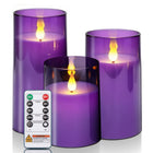 LinkMejor Candele Senza Fiamma Viola, Candele a LED a Pilotaggio Remoto con Timer, Candele Finte in Acrilico Viola, Candele Decorative per Casa, Matrimonio, Festa di Halloween, Set da 3