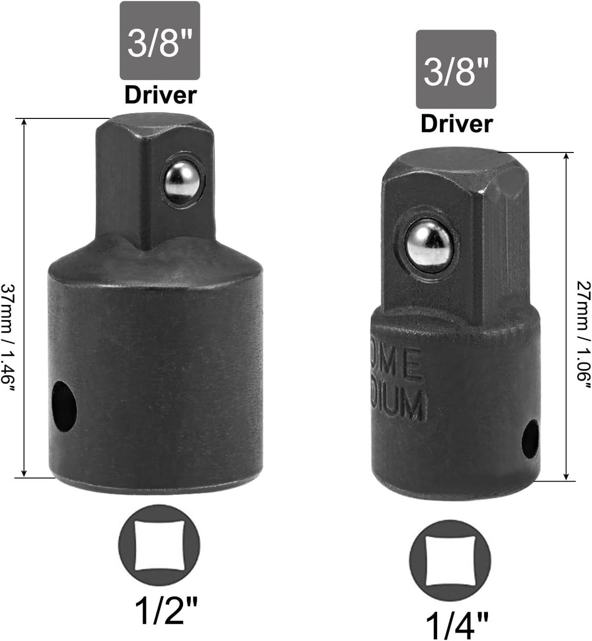 1/4" (F) zu 3/8"(M) & 1/2" (F) zu 3/8"(M) Steckeradapter-Set von 4 Stk., Weiblich auf Männlich, Cr-V Stahl (Schwarz)