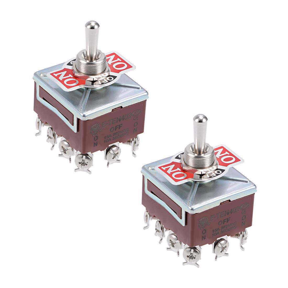 4PDT Lacthing Rocker Toggle Switch Heavy-Duty 15A 250V 12P ON/Off/ON Metal Bat 2pcs