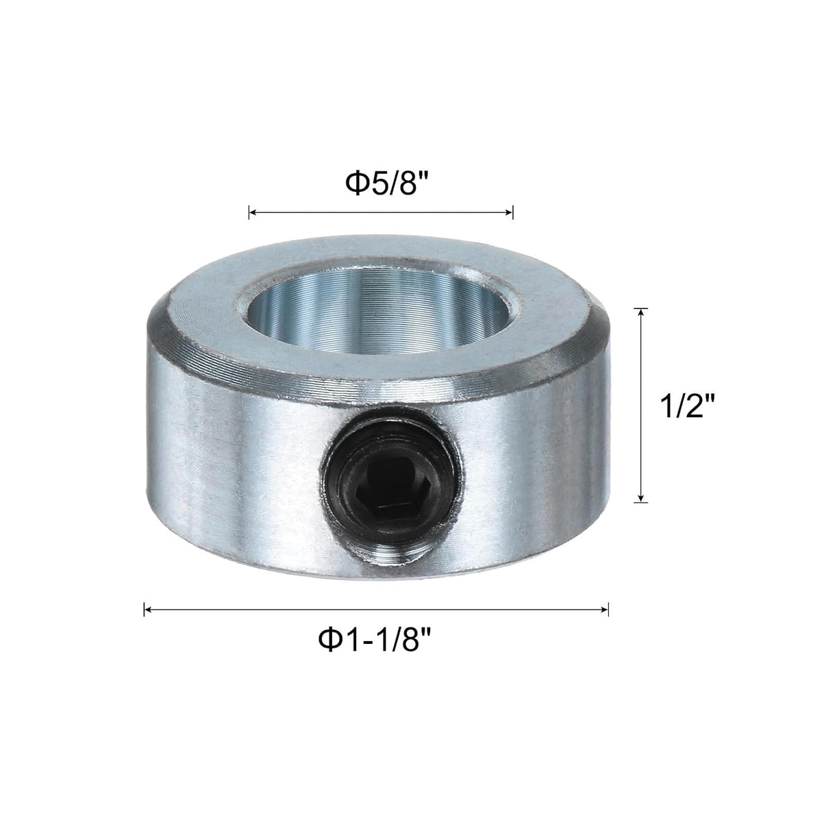 2pcs Set Screw Collars 5/8" Bore Carbon Steel Shaft Collars, 1-1/8" OD, 1/2" Width Axle Collar Clamp for Linear Rod Shaft Guide