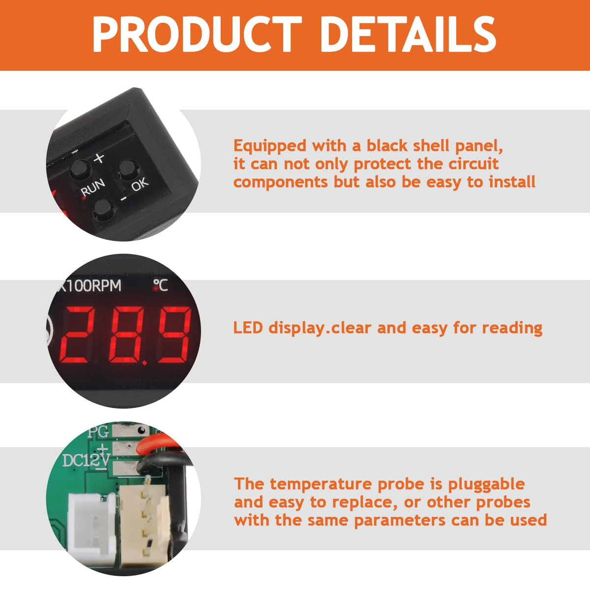 LinkMejor 4-Wire PWM 12V 3A Kontroler Temperatury Ventilatora, Circular Head