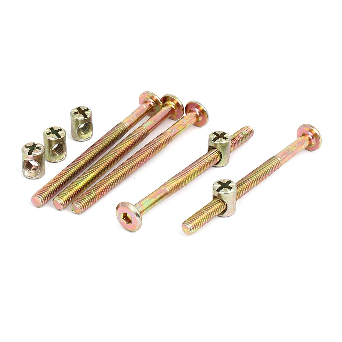 a16110800ux0726 M6x80 mm 58 mm Half Thread Hex Socket Drive Furniture Bolts w Barrel Nuts 5 Sets (Pack of 5)
