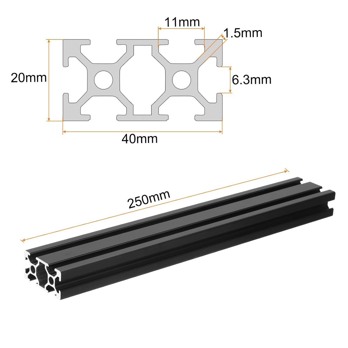 2 Pcs t Slot 2040 Aluminum Extrusion Profile European Standard 250mm x 40mm Anodized Black Linear Rail Extrusion Frame for 3D Printer, CNC, DIY