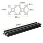 2 Pcs t Slot 2040 Aluminum Extrusion Profile European Standard 250mm x 40mm Anodized Black Linear Rail Extrusion Frame for 3D Printer, CNC, DIY