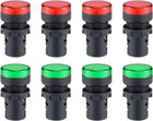 8Pcs Red Green Indicator Light AC/DC 110V, 22mm Panel Mount, for Electrical Control Panel, HVAC, DIY Projects