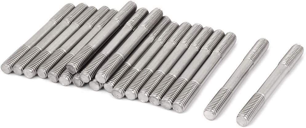 M8 x 70mm Tight Adjustable Push Rod Double End Thread Stud Silver Tone 20pcs