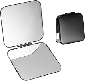 Pocket Mirror for Purse, Double-Sided Compact Mirror Stainless Steel Travel Makeup Mirrors Portable Foldable Design for Women Girls Gifts Daily Use, Black (Square)