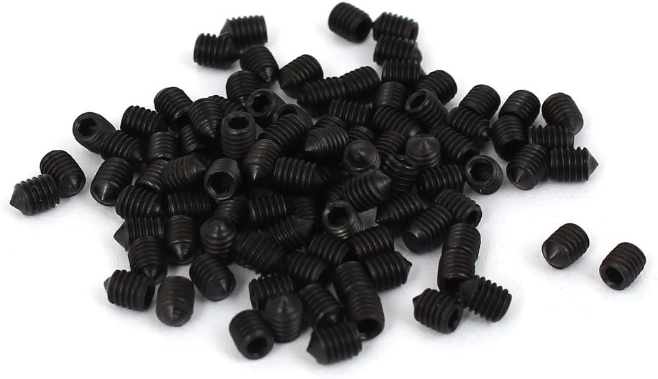 M3 x 4mm Grade 12.9 Carbon Steel Hex Socket Drive Cone Point Grub Screws 100PCS