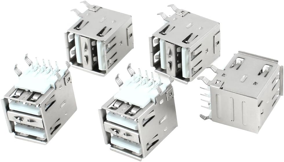 5 Stk. Dual USB 2.0 Type A Rechtswinkel DIP 8-Pin Female Jack Stecker