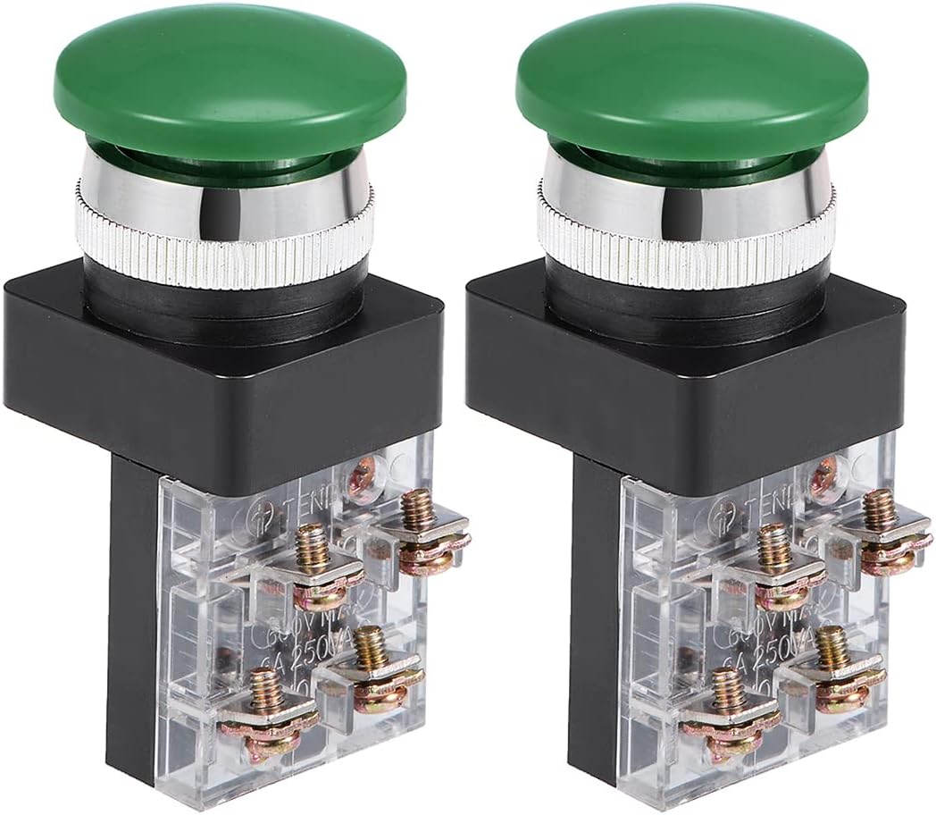 2pcs 25mm Mounting Hole Momentary Push Button Switch Green DPST