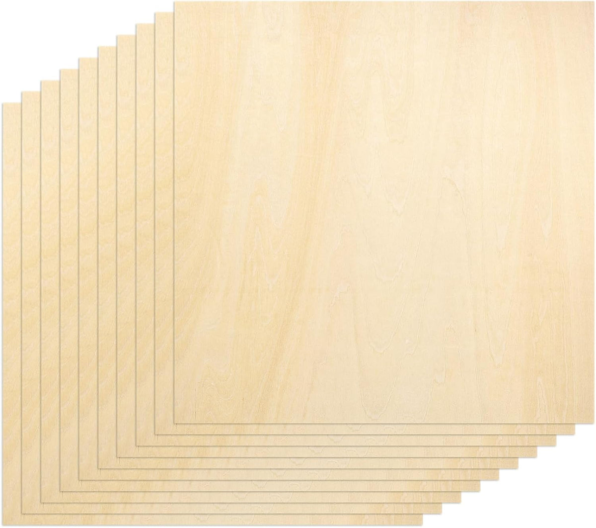 20 Pack Basswood Sheets 1/8 x 12 x 12 Inch Plywood Sheets, Unfinished Wood Board for Crafts, Wood Burning and CNC Cutting, Laser Cutting & Engraving