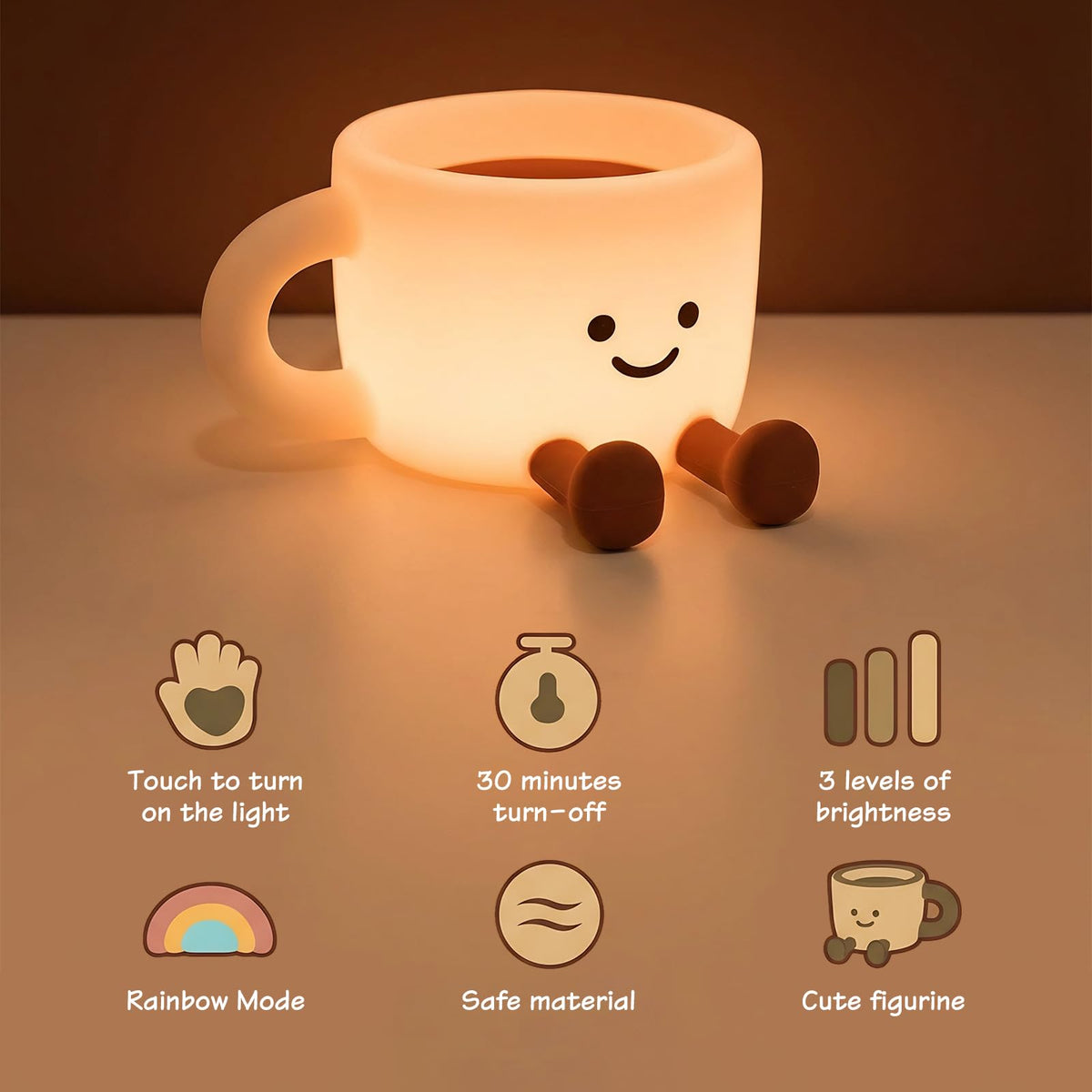 Luz Noturna de Cápsula de Café Silicone, Lâmpada de Cabeceira Tátil Recarregável