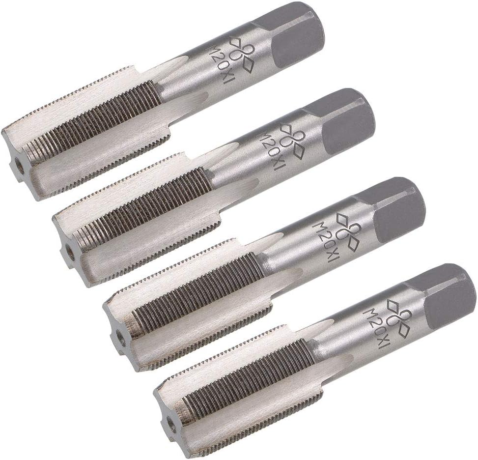 Metric Hand Tap M20 Thread 1 Pitch 4 Straight Flutes H2 Alloy Tool Steel Bottom & Taper Screw Tap Set Tapping Tools for Repairing 2 Pairs