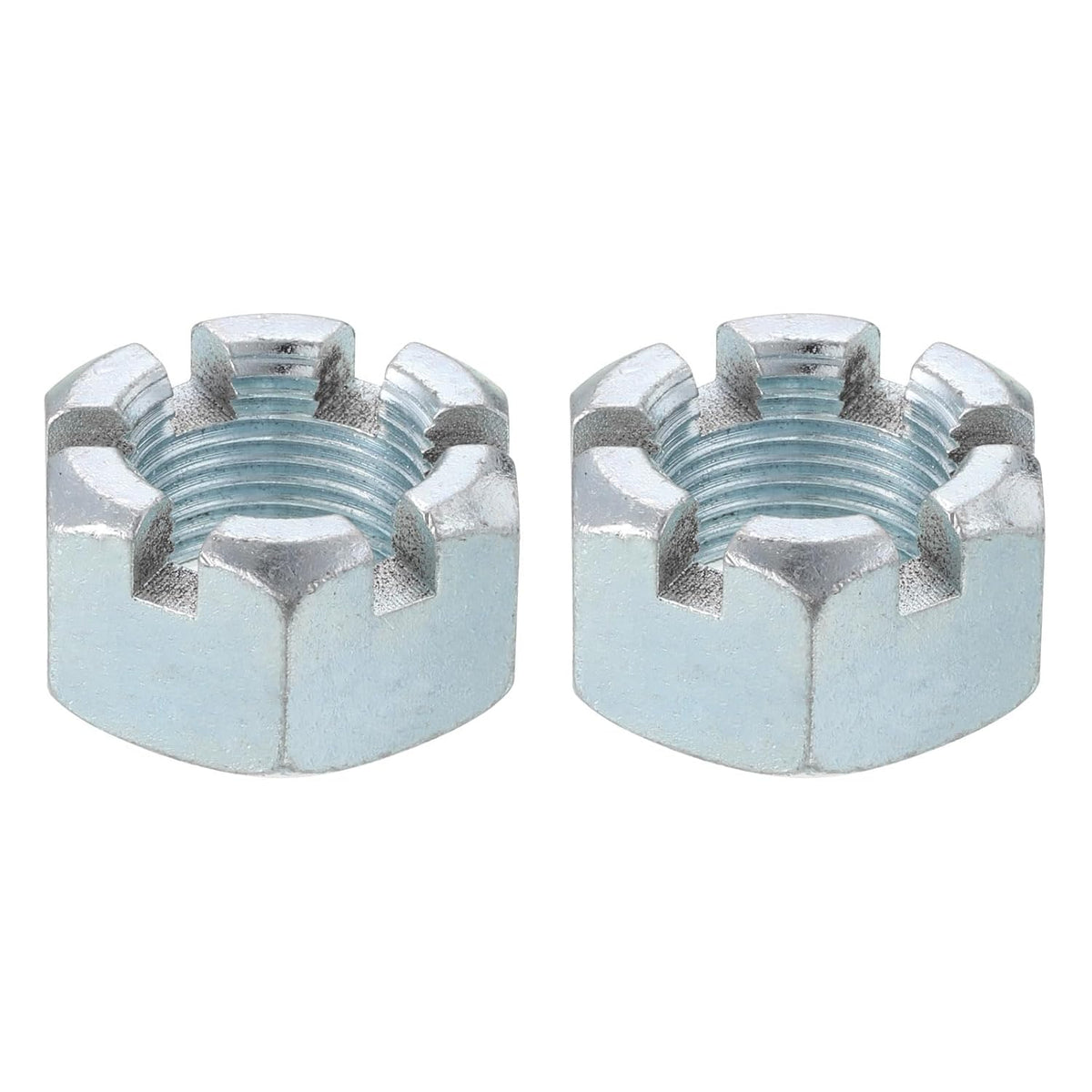 2Pcs 7/8"-14UNF Hexagon Slotted Nut, Grade 6.8 Zinc Plated Hex Castle Nuts, Silver