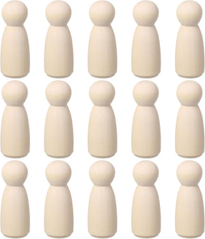 15 Pack Wood Peg, 3 Inch Girl-Shape Wooden Peg People, Unfinished Wooden Peg People Bodies Figures for DIY Art Crafts Painting