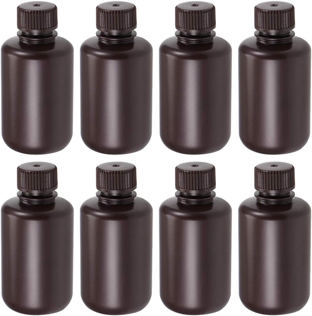 Plastic Lab Chemical Reagent Bottle 125ml/4.2oz Small Mouth Sample Sealing Liquid Storage Container Brown 8pcs