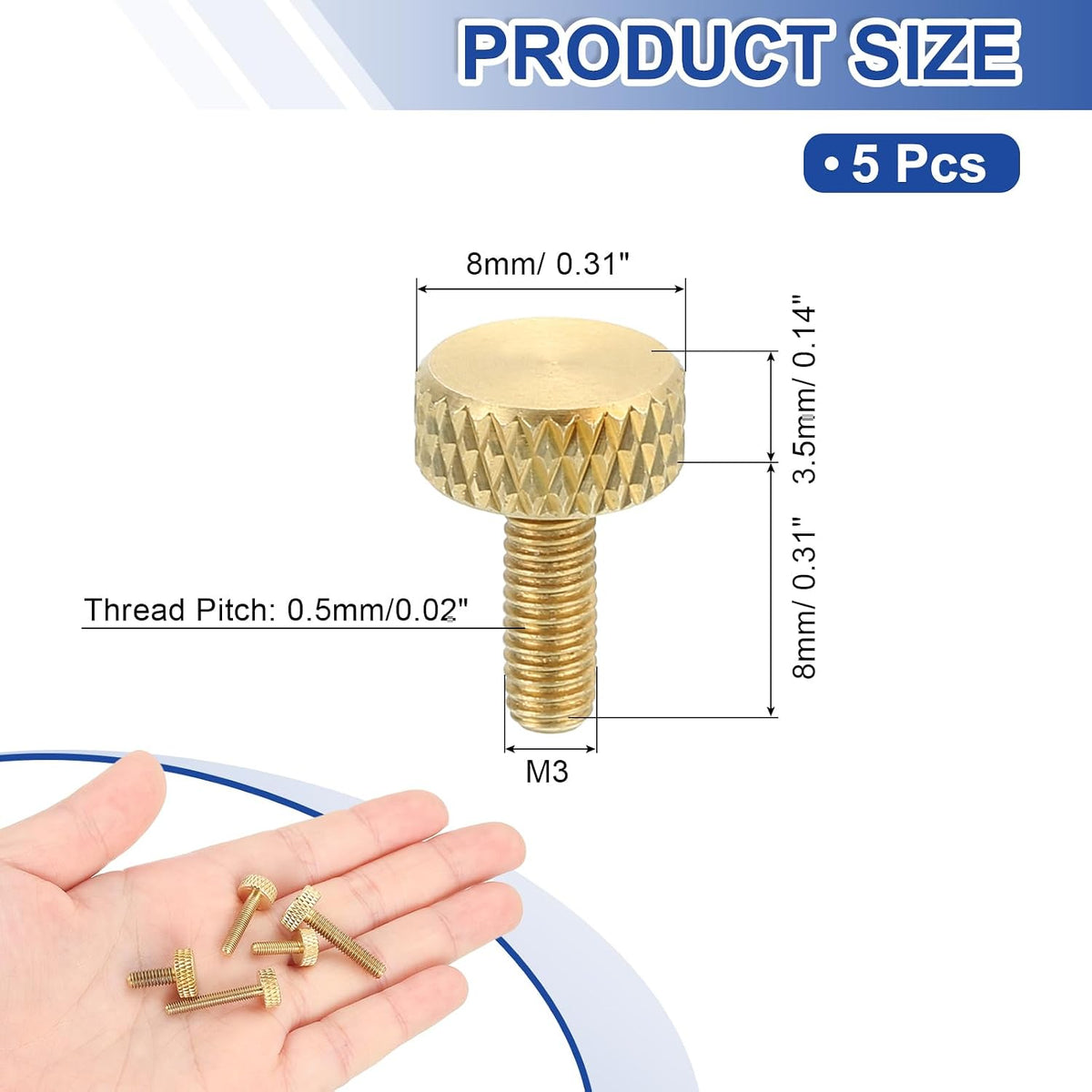 5Pcs M4x8mm Brass Knurled Thumb Screws, Flat Grip Bolt Knobs Fasteners Solid Brass Diamond Knurled Thumb Screws Knobs for Electronic, Mechanical