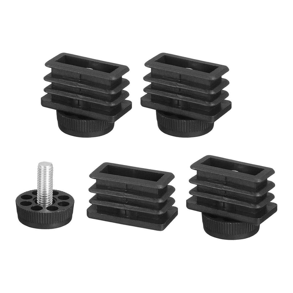 4 Set Leveling Feet, 20x40mm Plastic Adjustable Furniture Leg Leveling Rectangle Tube Insert Screw-in Glide Levelers Fit Hole 20mm for Table Chair Furniture, Black