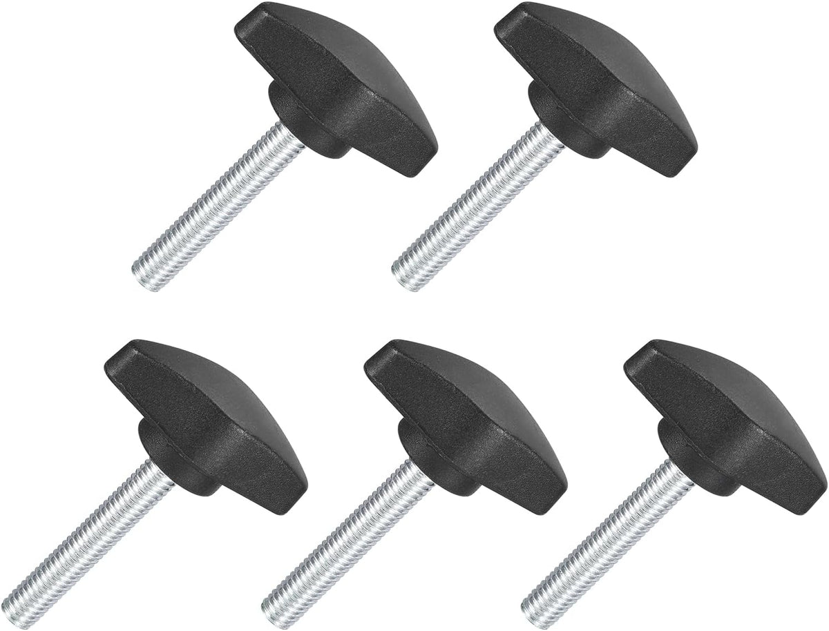5Pcs Tee Wing Knobs Thumb Screws, M6 x 35mm Clamping Screw Knob Male Thread Carbon Steel T Shaped Thumb Screws Handle 36mm Dia. for Hand Tightening Knob Replacement, Black