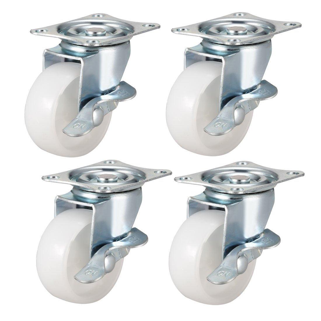 Swivel Caster Wheels with Brake 2" Polypropylene with 360 Degree Top Plate 66LBS Capacity for Furniture Carts Workbench, White, Pack of 4