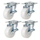 Swivel Caster Wheels with Brake 2" Polypropylene with 360 Degree Top Plate 66LBS Capacity for Furniture Carts Workbench, White, Pack of 4