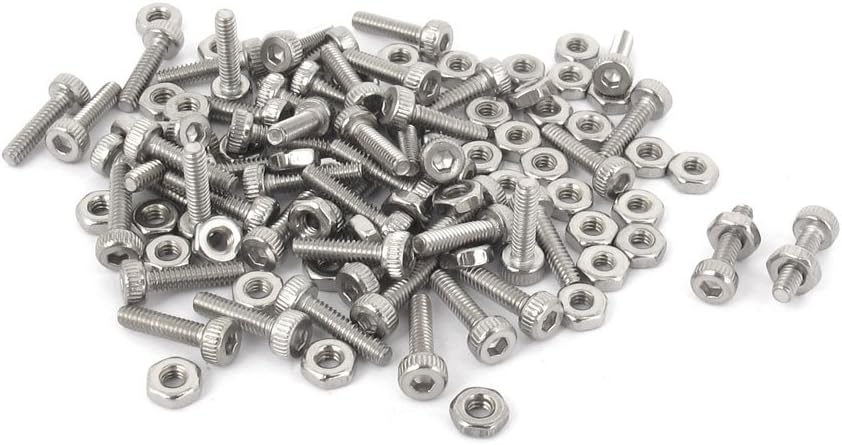 M2x8mm Hex Socket Head Knurled Cap Screws Bolts Nuts Set 50Pcs