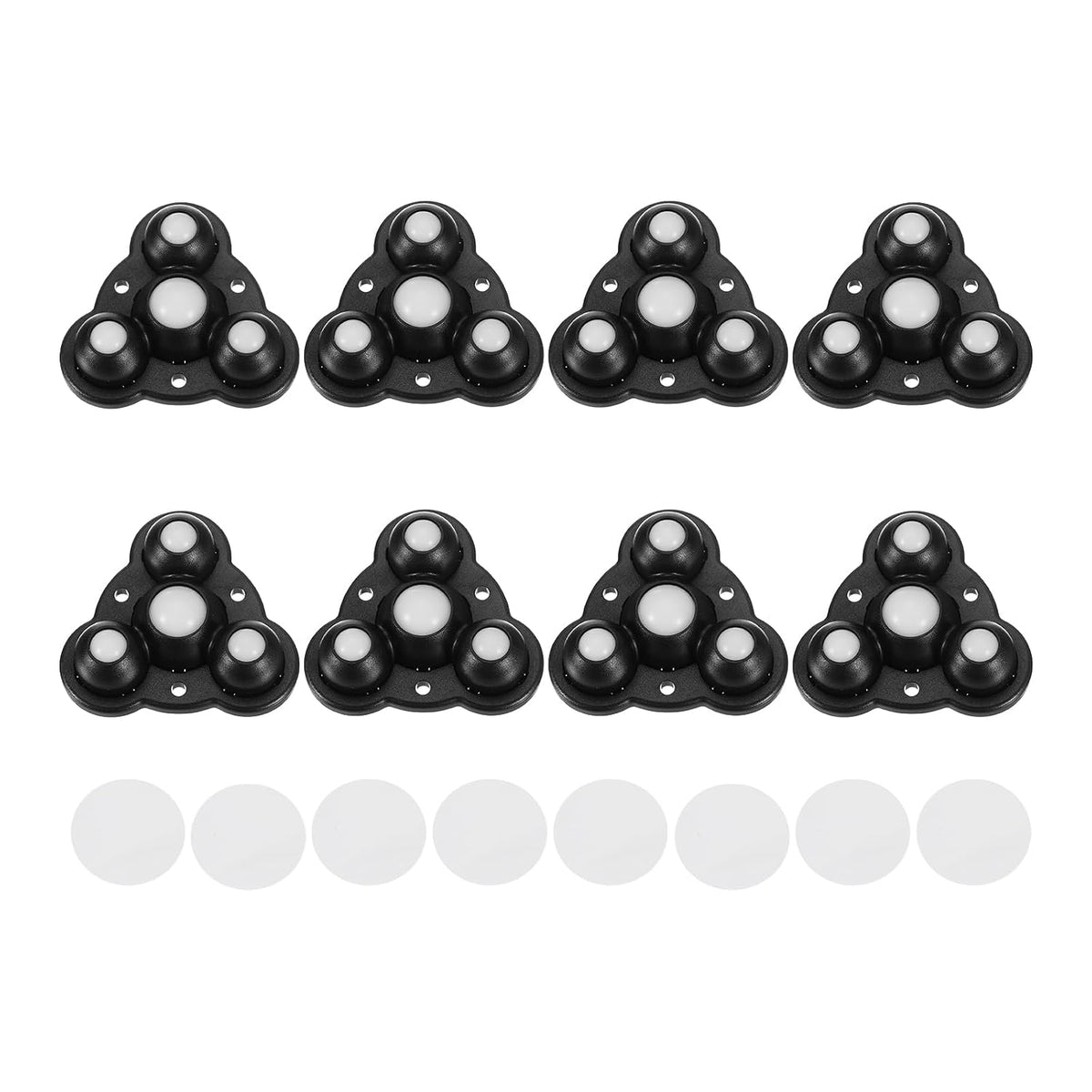 8Pcs Mini Self Adhesive Caster Wheels, 2.48" x 2.48" 360° Rotation Swivel Wheel Small Rolling Ball Casters for Small Appliances Storage Box Trash Can - Nylon Beads (Black)