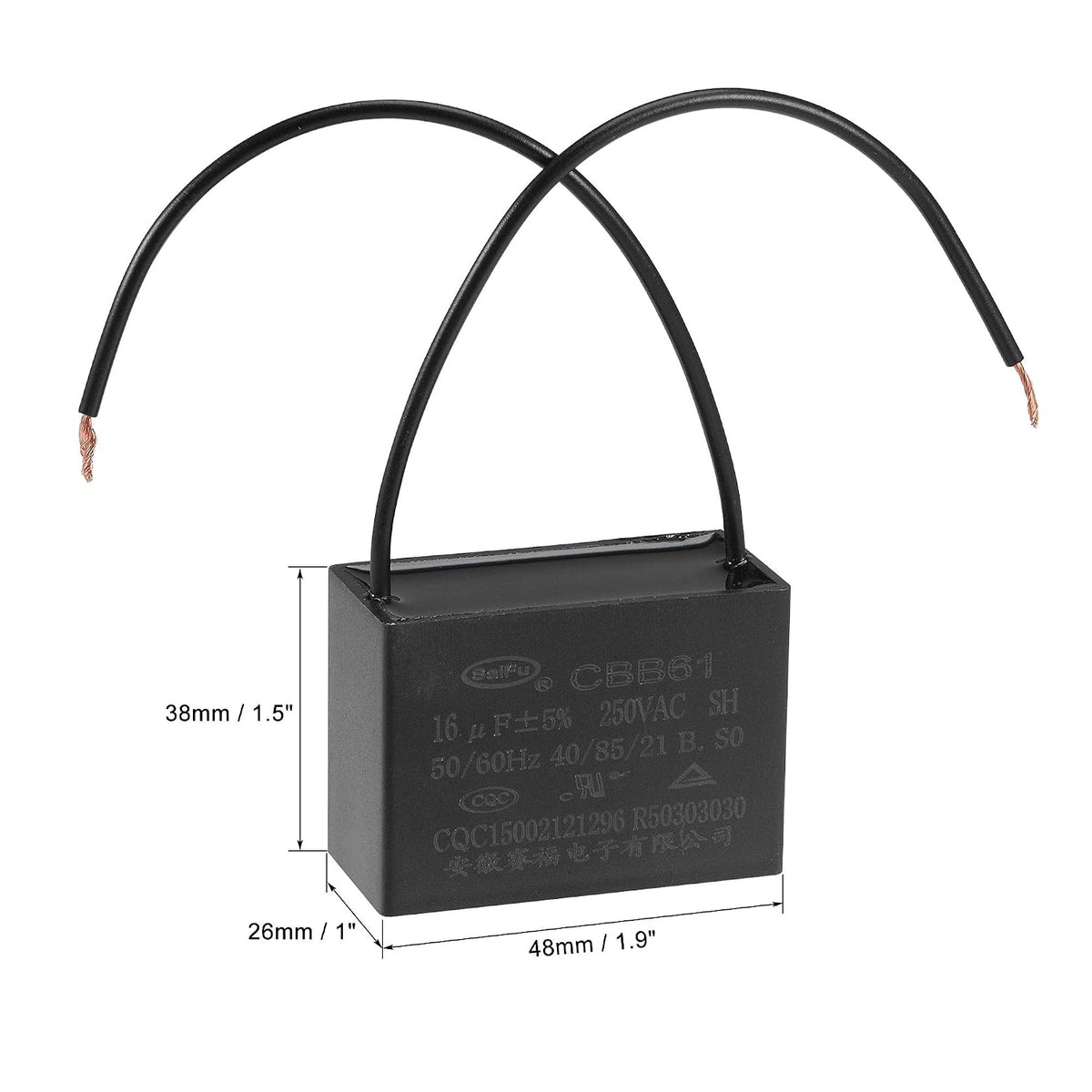 Ceiling Fan Capacitor CBB61 16uF 250V AC 2 Wires Metallized Polypropylene Film Capacitor 47x34x22mm for Electric Fan Pump Motor Generator 3Pcs